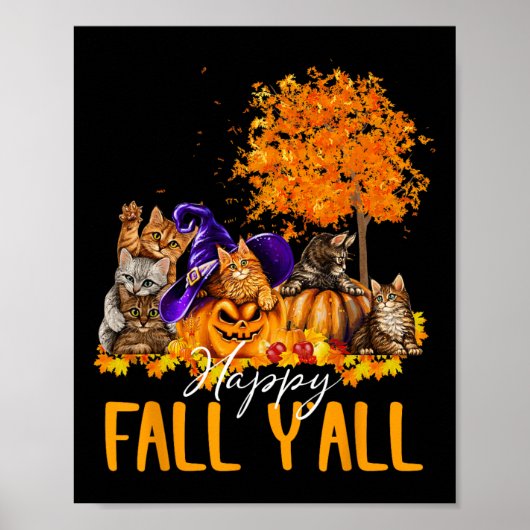 Poster Happy Fall Y'all Cats Lover Automne Citrouille Map (Devant)