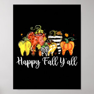 Poster Happy Fall Y'all Citrouille Tooth Lepard Zebra Hal