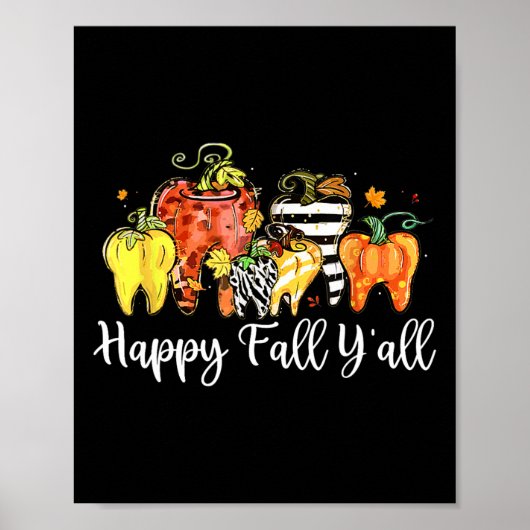 Poster Happy Fall Y'all Citrouille Tooth Lepard Zebra Hal (Devant)