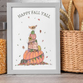 Poster Happy Fall Y'all Citrouilles et poulet saisonnier