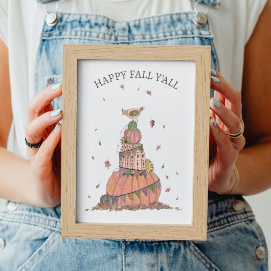 Poster Happy Fall Y'all Citrouilles et poulet saisonnier