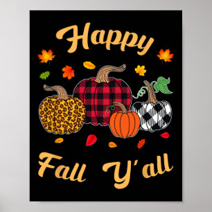Poster Happy Fall Y'all Feuilles Automne Automne Citrouil