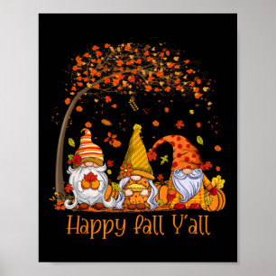 Poster Happy Fall Y'all Gnome Citrouille Automne Feuilles