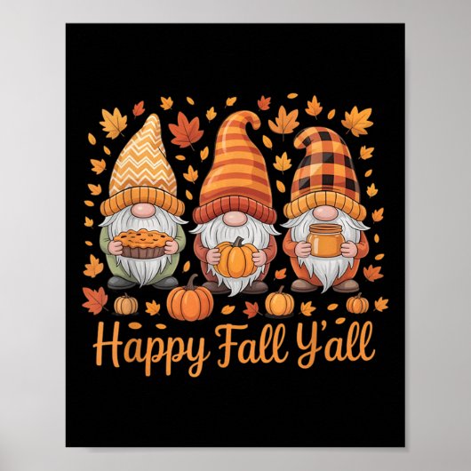 Poster Happy Fall Y'all Gnome Citrouille Automne Thanksgi (Devant)