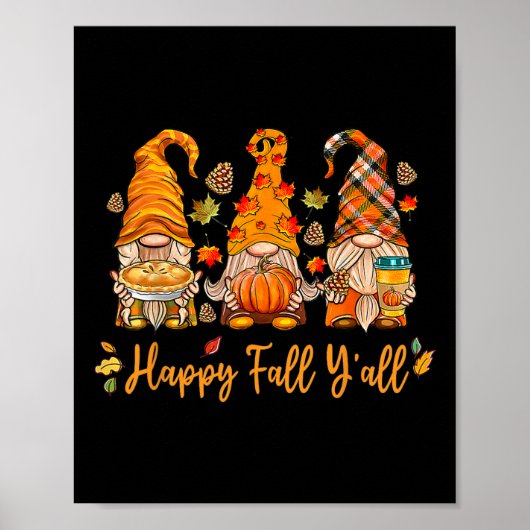 Poster Happy Fall Y'all Gnome Citrouille Automne Thanksgi (Devant)
