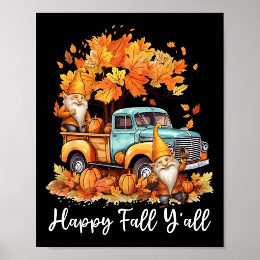 Poster Happy Fall Y'all Gnome Citrouille Camion Thanksgiv (Devant)