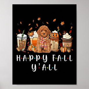Poster Happy Fall Y'all Poodle Dog Café Citrouille Fall A
