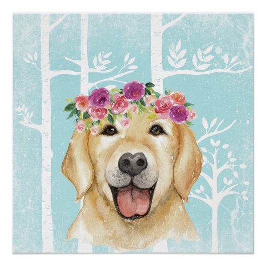 Poster Happy Flower Animal dans Blue Forest-Dog-Retriever (Devant)