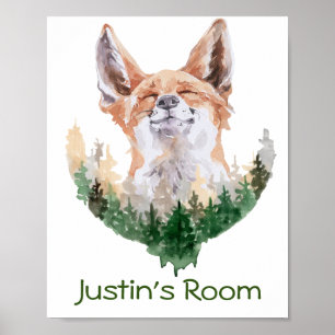 Poster Happy Fox personnalisé chambre d'enfant Woodland