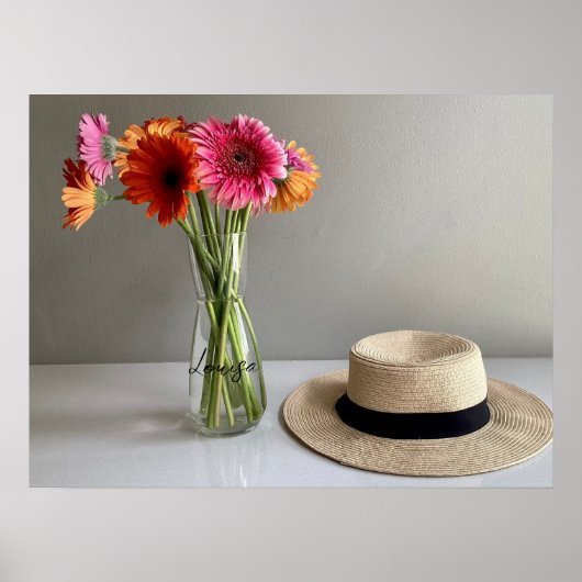 Poster Happy Gerbera Fleur colorée +Nom personnalisé (Devant)