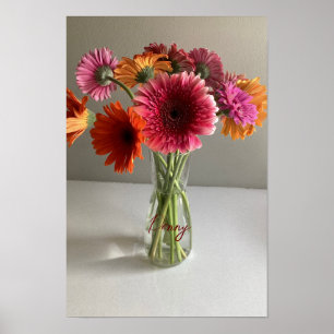 Poster Happy Gerbera Fleur colorée +Nom personnalisé