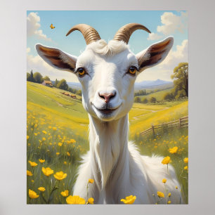 Poster Happy Goat Vibrant Buttercup Meadow