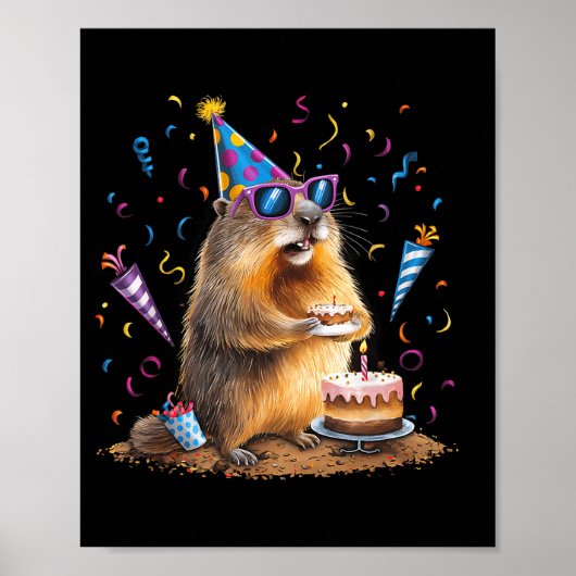 Poster Happy Groundhog Day 12 Feb Ground Hog With Birthda (Devant)