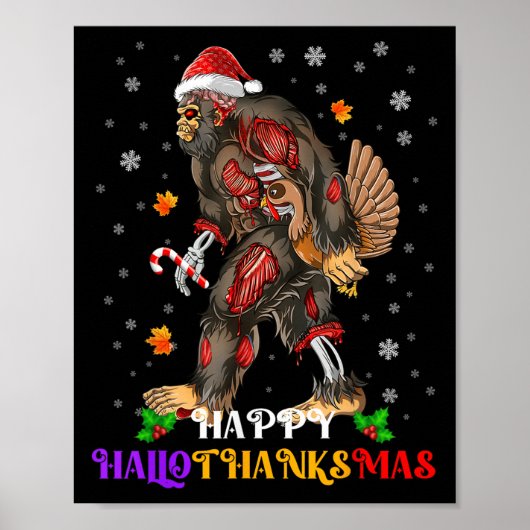 Poster Happy Hallothanksmas Bigfoot Halloween Thanksgivin (Devant)