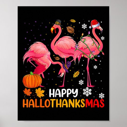 Poster Happy Hallothanksmas Flamant rose (Devant)