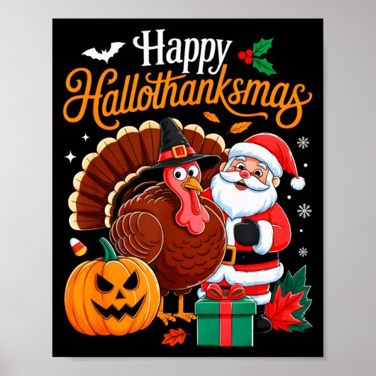 Poster Happy Hallothanksmas Funny Halloween Thanksgiving  (Devant)