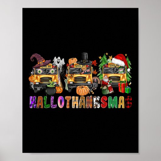 Poster Happy Hallothanksmas School Bus Halloween Joyeux C (Devant)