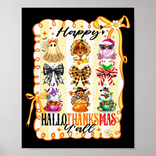 Poster Happy Hallothanksmas Y’all Coquette Bow Halloween (Devant)