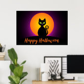 Poster Happy Halloween Chat noir et Lune (Bureau à domicile)