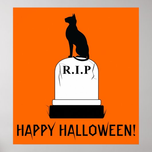 Poster Happy Halloween Chat sur Tombstone R.I.P. (Devant)