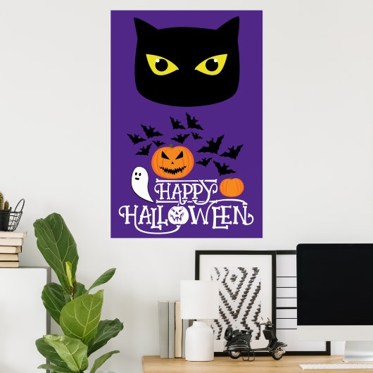 Poster Happy Halloween chauves-chats noirs citrouilles su (Bureau à domicile)