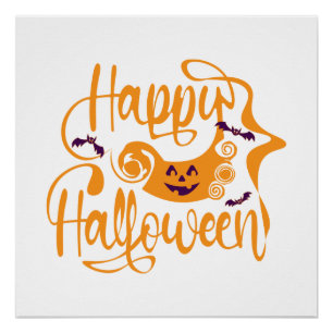 Poster Happy Halloween chauves-souris Jack-o'-lantern