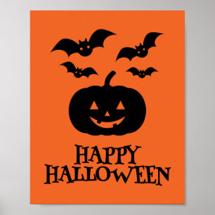 Poster Happy Halloween Citrouille Bat Minimal