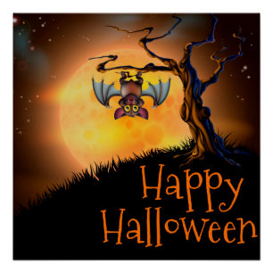 Poster/Happy Halloween Cute Bat Perfect Poster
