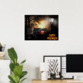 Poster Happy Halloween Drôle squelette Éffrayant sur le b (Bureau à domicile)