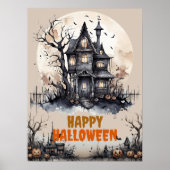 Poster Happy Halloween Eerie Haunted House (Devant)