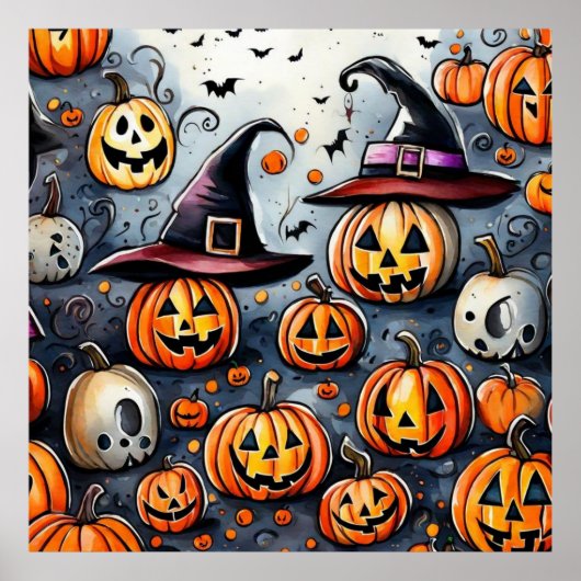 Poster Happy Halloween éffrayant traitement ou astuces de (Devant)