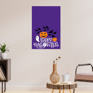 Poster Happy Halloween fantômes citrouille chauves-souris