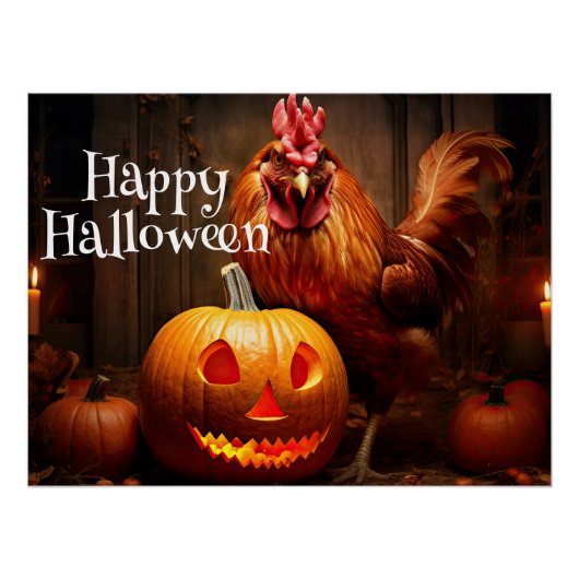 Poster Happy Halloween Farm Chicken Rooster Citrouille Pa (Devant)
