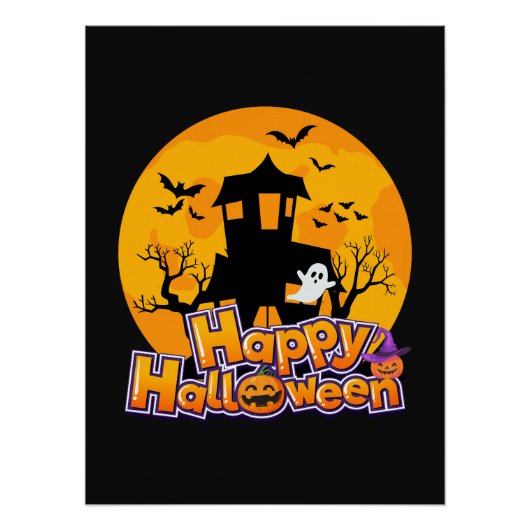 Poster Happy Halloween Haunted House Moon (Devant)