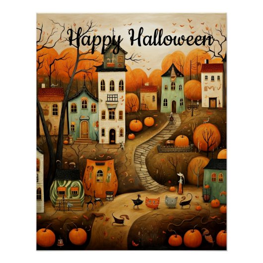 Poster Happy Halloween illustration colorée (Devant)