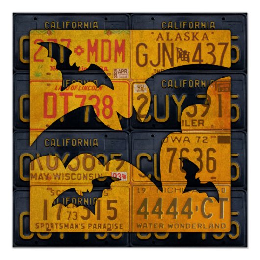 Poster Happy Halloween License Plate Art Bats (Devant)