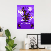 Poster Happy Halloween Maison hantée et fantôme (Bureau à domicile)