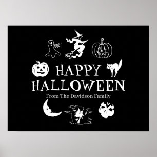 Poster Happy Halloween nom personnalisé noir éffrayant