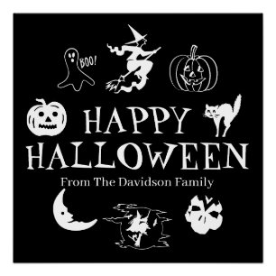 Poster Happy Halloween nom personnalisé noir éffrayant