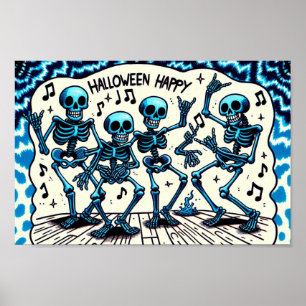 Poster Happy Halloween Skeletons : Dance Party Cravate-Dy