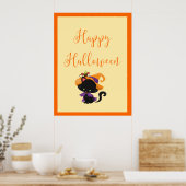 Poster Happy Halloween Witch Kitten Orange Bordure (Cuisine)