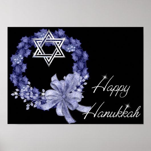 Poster Happy Hanoukka Blue Wreath / Star Designed Print (Devant)