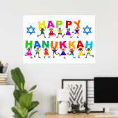 Poster Happy Hanoukka mignon dessin Diverse Kids Texte (Bureau à domicile)