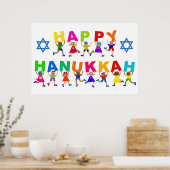 Poster Happy Hanoukka mignon dessin Diverse Kids Texte (Cuisine)