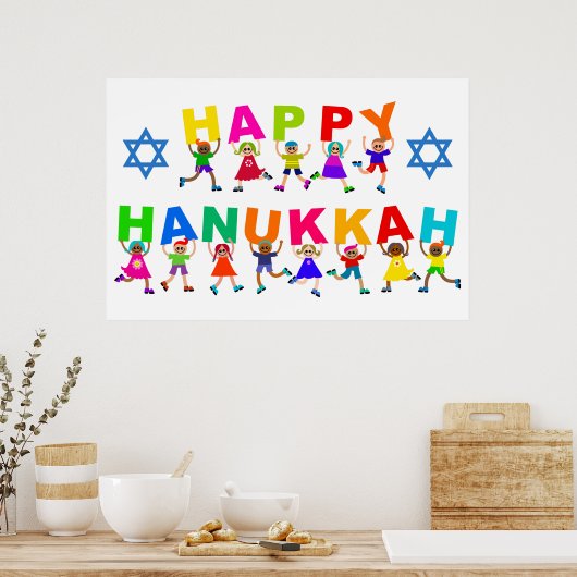 Poster Happy Hanoukka mignon dessin Diverse Kids Texte (Cuisine)