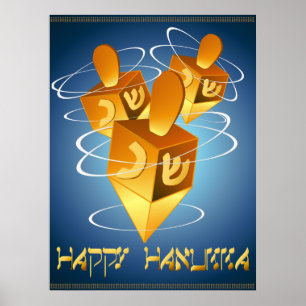 Poster Happy Hanukka Dreidels Imprimer