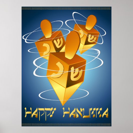Poster Happy Hanukka Dreidels Imprimer (Devant)