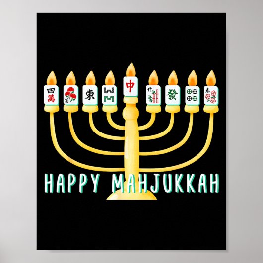 Poster Happy Hanukkah Mahjong Menorah Mahjukkah Chanukkah (Devant)