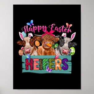 Poster Happy Hérifers de Pâques Vaches de Pâques avec Oeu