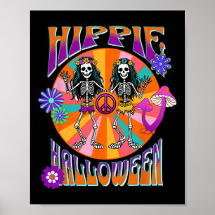 Poster Happy Hippie Halloween Super Retro Dancing Skelet